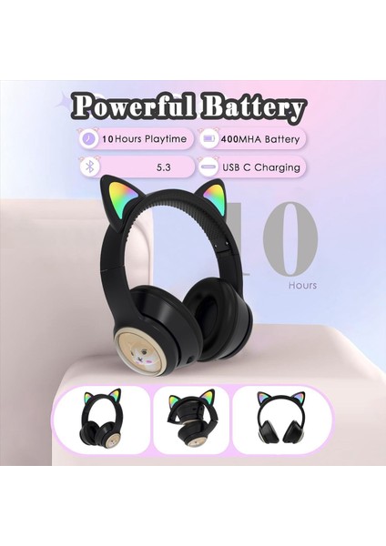 Çocuk Bluetooth Kulaklıklar, LED Işıklı Katlanabilir Kablosuz Kulaklıklar, Cat Ears Oyun Kulaklığı Telefon-C Için (Yurt Dışından) fiyatları