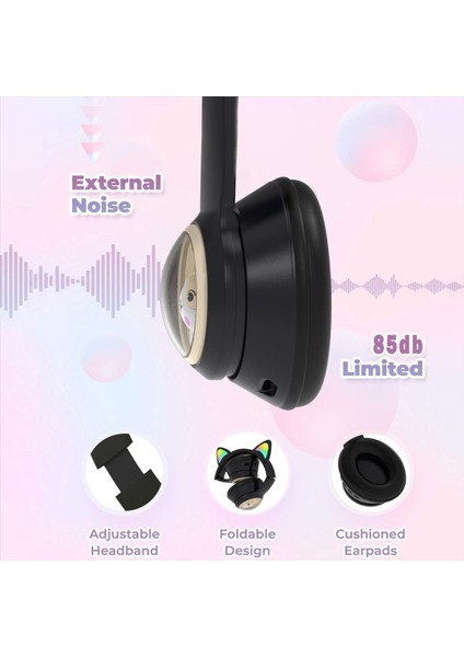 Çocuk Bluetooth Kulaklıklar, LED Işıklı Katlanabilir Kablosuz Kulaklıklar, Cat Ears Oyun Kulaklığı Telefon-C Için (Yurt Dışından) indirimleri