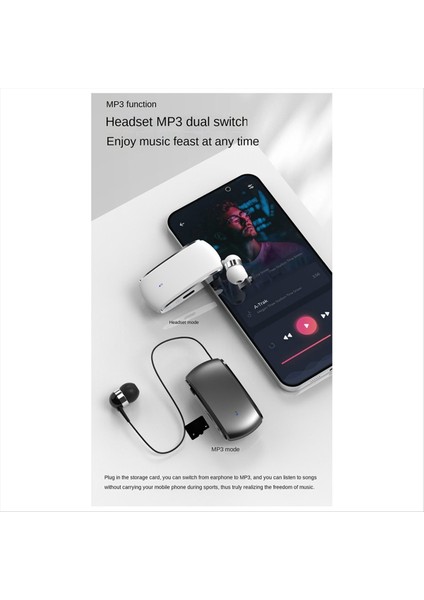 K68 Bluetooth Kulaklık Lavalier Geri Çekilebilir Eklenti Kartı Tek Kulaklık Çok Işlevli Klip Kulak Seti Mp3 Çalar Siyah (Yurt Dışından)