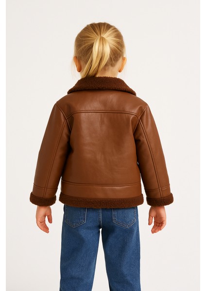Kız Çocuk Egal Deri Kürklü Ceket Kahverengi modelleri