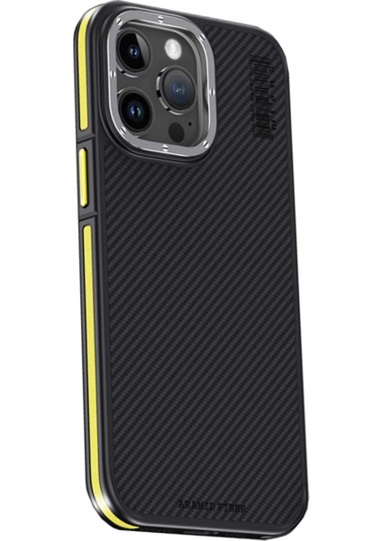 iPhone 15 Pro Max Kılıf Aramid 600D Kevlar Karbon Fiber Magsafe Kapak - Sarı