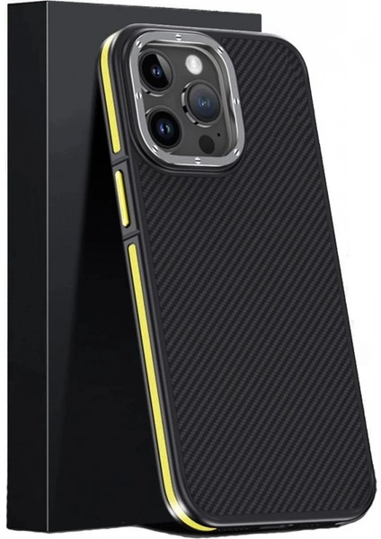 iPhone 15 Pro Max Kılıf Aramid 600D Kevlar Karbon Fiber Magsafe Kapak - Sarı fiyatları