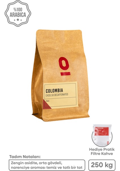 Colombia Excelso Decaffeinated 250 G – Kafeinsiz Yüksek Kaliteli Kolombiya Kahvesi