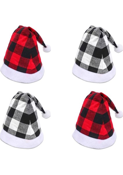 4pcs Noel Baba Noel Şapkaları Ev Dekorasyonu Için Kırmızı Siyah Ekose (Yurt Dışından)