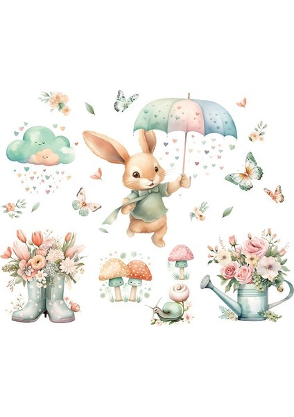 Tavşan Su Geçirmez Etiket Çocuk Odası Yatak Odası Duvar Kağıdı (Yurt Dışından)