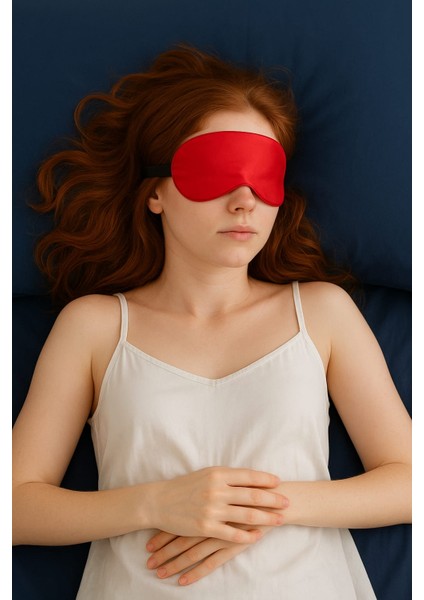 Uyku Bandı Göz Bandı Ipek Saten Kırmızı Yoga Bandı Toka Hediyeli