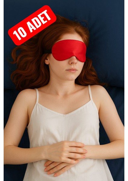 %100 Ipek Saten 10 Adet Uyku Maskesi, Göz Bandı, Uyku Bandı, Yoga Göz Bandı Kırmızı
