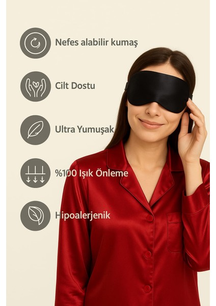 %100 Ipek Saten 10 Adet Uyku Maskesi, Göz Bandı, Uyku Bandı, Yoga Göz Bandı Kırmızı fiyatları