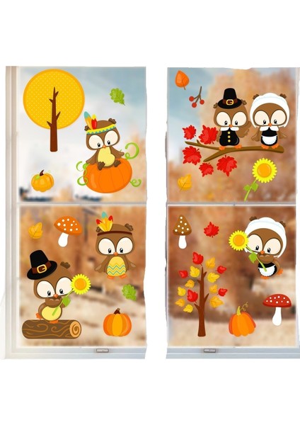 Baykuş Kabak Akçaağaç Yaprağı Pencere Çıkartması Yatak Odası Çocuk Odası Çıkartması (Yurt Dışından) fiyatları