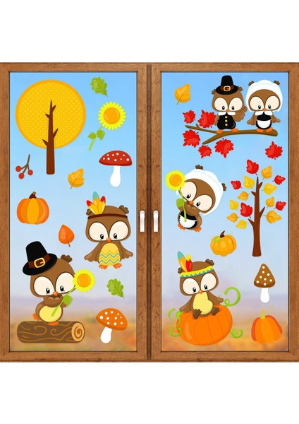 Baykuş Kabak Akçaağaç Yaprağı Pencere Çıkartması Yatak Odası Çocuk Odası Çıkartması (Yurt Dışından) modelleri