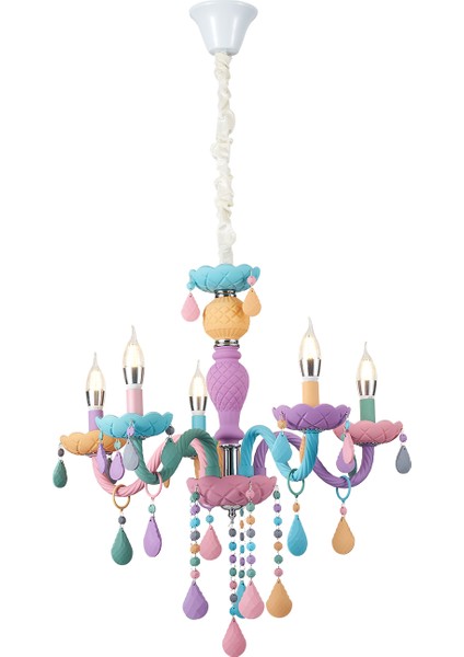 Kona 5'li Cam Kollu Çok Renkli Çocuk Odası Salon Avize