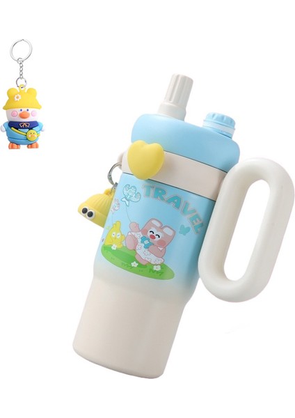 Karikatür Bebek Paslanmaz Çelik Termos Bardak Kızlar Büyük Kapasiteli Saman Bardak Taşınabilir Kolu Su Bardak (Yurt Dışından)