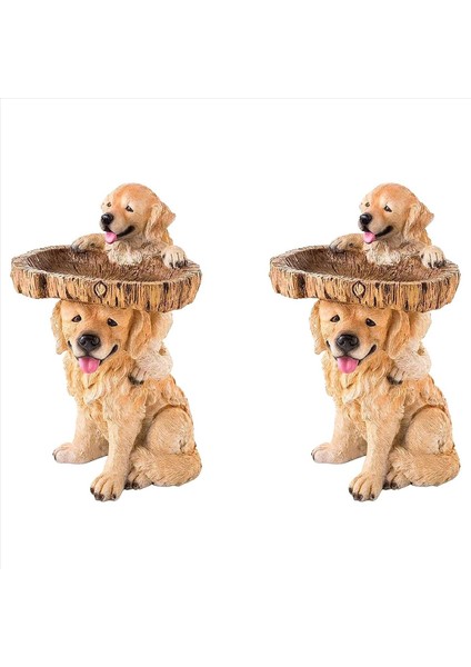 2x Köpek Polyresin Kuş Banyosu Kahverengi Kaide El Yapımı Ler Açık Ev Bahçesi Çim Bahçesi Süslemeleri (Yurt Dışından)