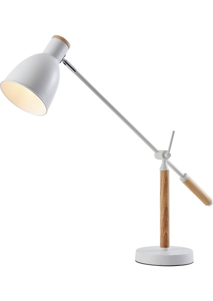 Marmo Ahşap Detaylı Beyaz Ders Çalışma Masası Lambası