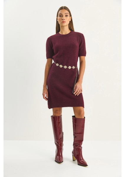 Kadın Bisiklet Yaka Kısa Kollu Yumuşak Dokulu Triko Elbise fiyatları