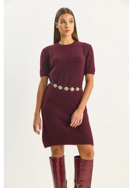 Kadın Bisiklet Yaka Kısa Kollu Yumuşak Dokulu Triko Elbise modelleri