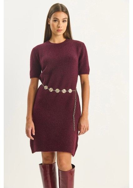 Kadın Bisiklet Yaka Kısa Kollu Yumuşak Dokulu Triko Elbise fırsatları