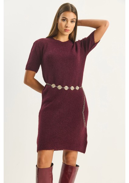 Kadın Bisiklet Yaka Kısa Kollu Yumuşak Dokulu Triko Elbise indirimleri