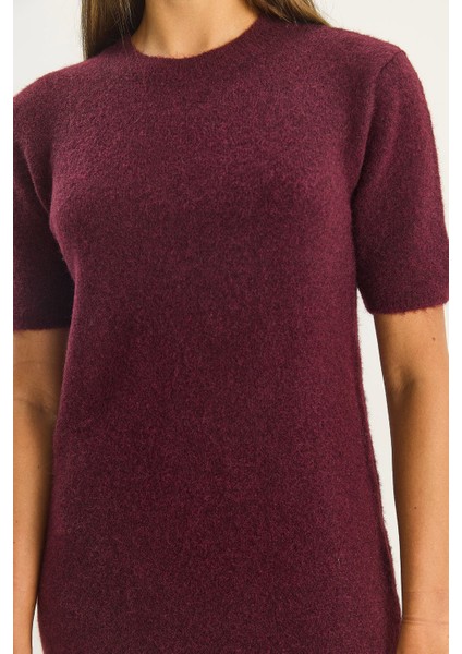 Kadın Bisiklet Yaka Kısa Kollu Yumuşak Dokulu Triko Elbise