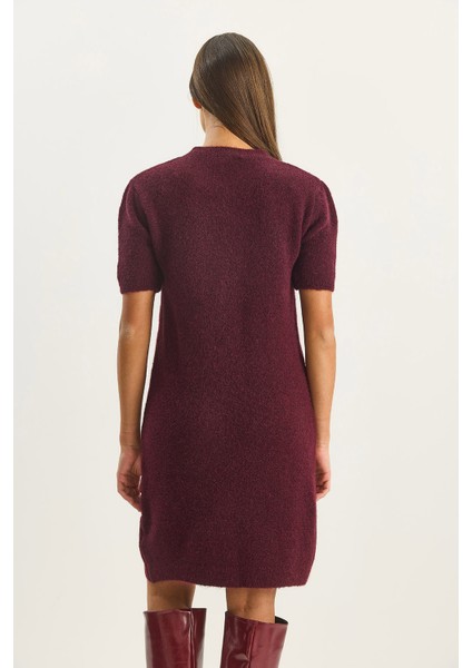 Kadın Bisiklet Yaka Kısa Kollu Yumuşak Dokulu Triko Elbise