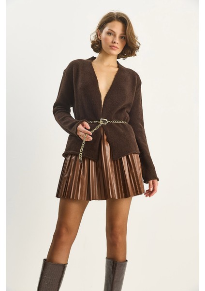 Kadın Deri Pileli Mini Etek modelleri