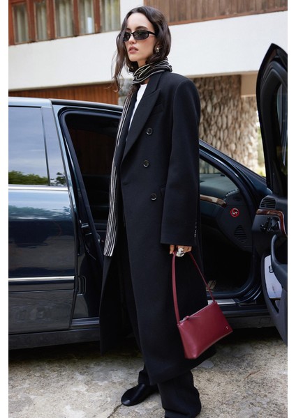 Siyah Edge Kruvaze Kaban