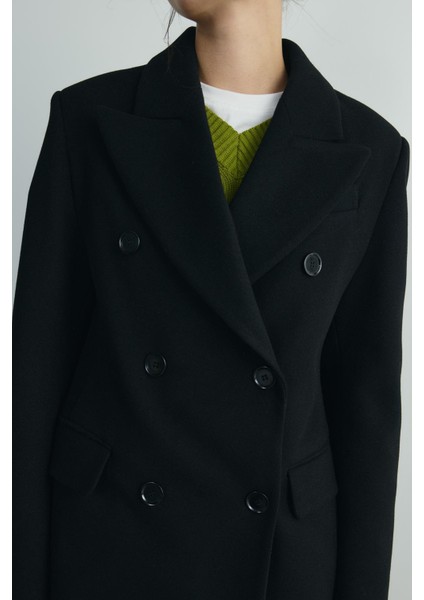 Siyah Edge Kruvaze Kaban