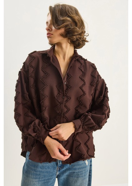 Kadın Zikzak Püsküllü Oversize Gömlek fırsatları