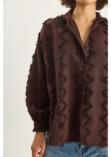 Kadın Zikzak Püsküllü Oversize Gömlek indirimleri