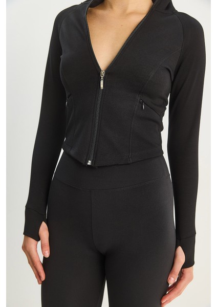 Kadın Fermuarlı Dik Yaka Fitted Çift Cepli Sporcu Hırka fırsatları