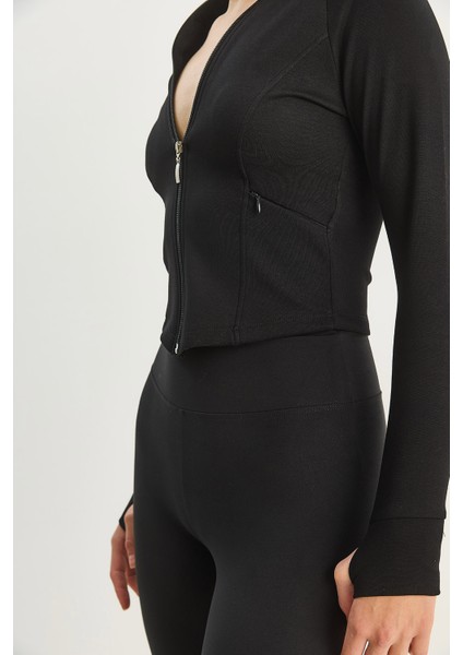 Kadın Fermuarlı Dik Yaka Fitted Çift Cepli Sporcu Hırka indirimleri