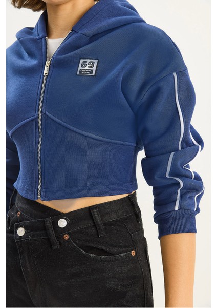 Kadın Kapüşonlu Fermuarlı Korse Detaylı Şardonlu Crop Hırka indirimleri