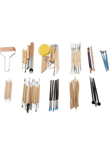 61PCS Seramik Kil Araçları Set Polimer Kil Araçları Çömlek Aletleri Seti Ahşap Çömlek Salpma Kil Temizleme Aracı Seti (Yurt Dışından)