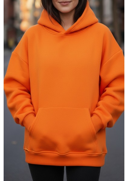 Kadın Oversize % 100 Pamuk Içi Polarlı Yumuşak Dokulu Basic Kapüşonlu Sweatshirt fiyatları