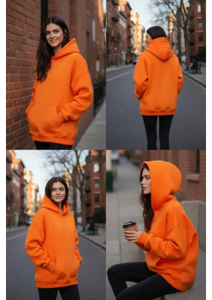 Kadın Oversize % 100 Pamuk Içi Polarlı Yumuşak Dokulu Basic Kapüşonlu Sweatshirt fırsatları