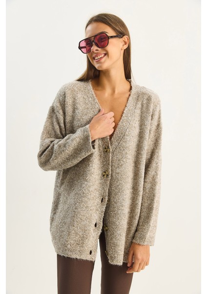 Kadın V Yaka Oversize Buklet Carmen Triko Hırka fırsatları