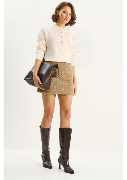 Kadın A-Kesim Astarlı Kırçıllı Kaşe Kısa Etek