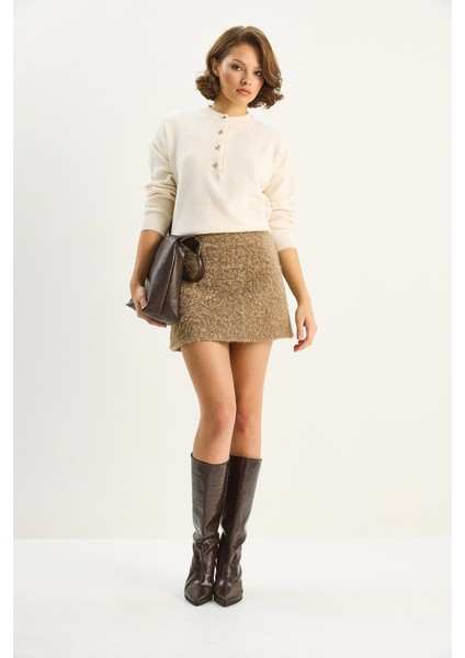 Kadın A-Kesim Astarlı Kırçıllı Kaşe Kısa Etek fiyatları