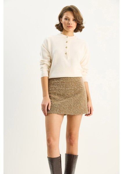 Kadın A-Kesim Astarlı Kırçıllı Kaşe Kısa Etek fırsatları