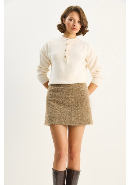 Kadın A-Kesim Astarlı Kırçıllı Kaşe Kısa Etek indirimleri