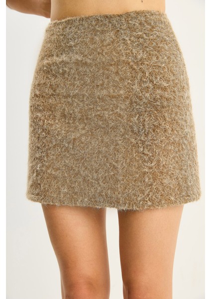 Kadın A-Kesim Astarlı Kırçıllı Kaşe Kısa Etek