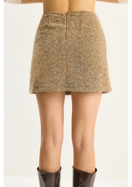 Kadın A-Kesim Astarlı Kırçıllı Kaşe Kısa Etek