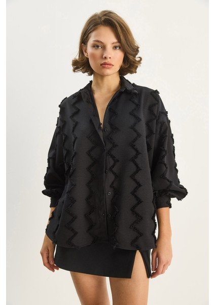 Kadın Zikzak Püsküllü Oversize Gömlek fiyatları