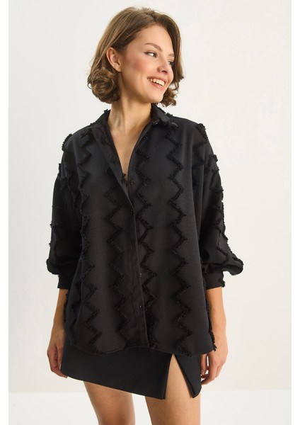 Kadın Zikzak Püsküllü Oversize Gömlek fırsatları