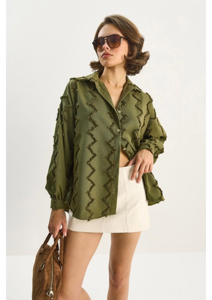 Kadın Zikzak Püsküllü Oversize Gömlek fiyatları