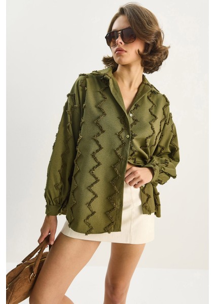 Kadın Zikzak Püsküllü Oversize Gömlek fırsatları