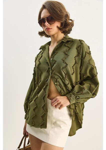 Kadın Zikzak Püsküllü Oversize Gömlek indirimleri