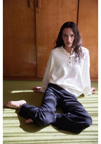 Ekru Rani Polo Yaka Oversize Kazak