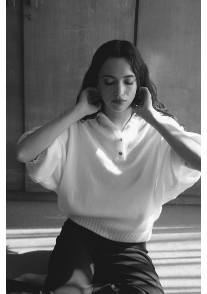 Ekru Rani Polo Yaka Oversize Kazak