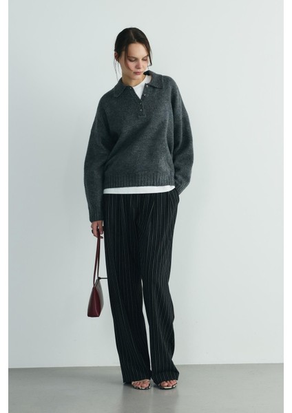 Füme Rani Polo Yaka Oversize Kazak fırsatları